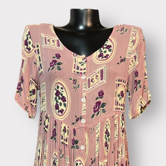 La Cera VINTAGE 80s 90s Midi Pocket Dress Small OVERSIZED Single Stitch Floral - Picture 2 of 8